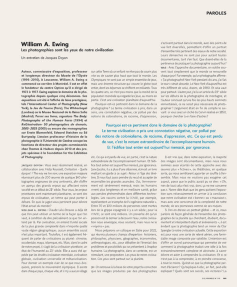 CV119 - William A. Ewing, Les photographies sont les yeux de notre civilisation — Jacques Doyon